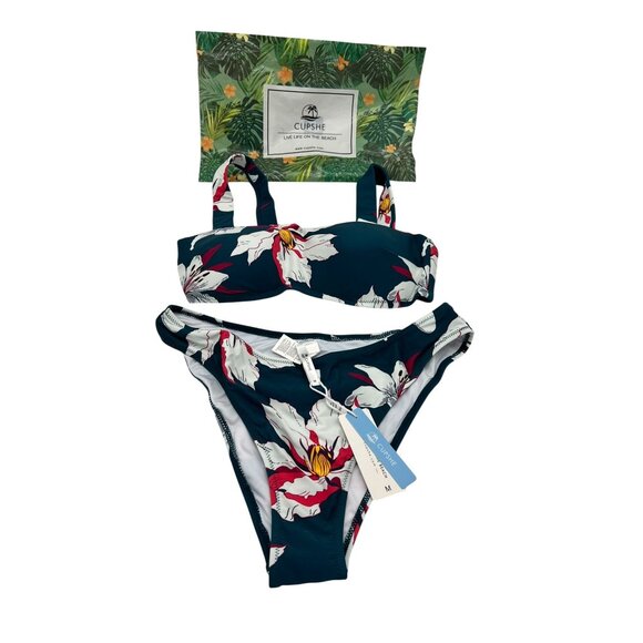 Cupshe Women's Two Piece Swimsuit Floral Bathing Suit Sze M Multicolor Beach NWT - Picture 2 of 9